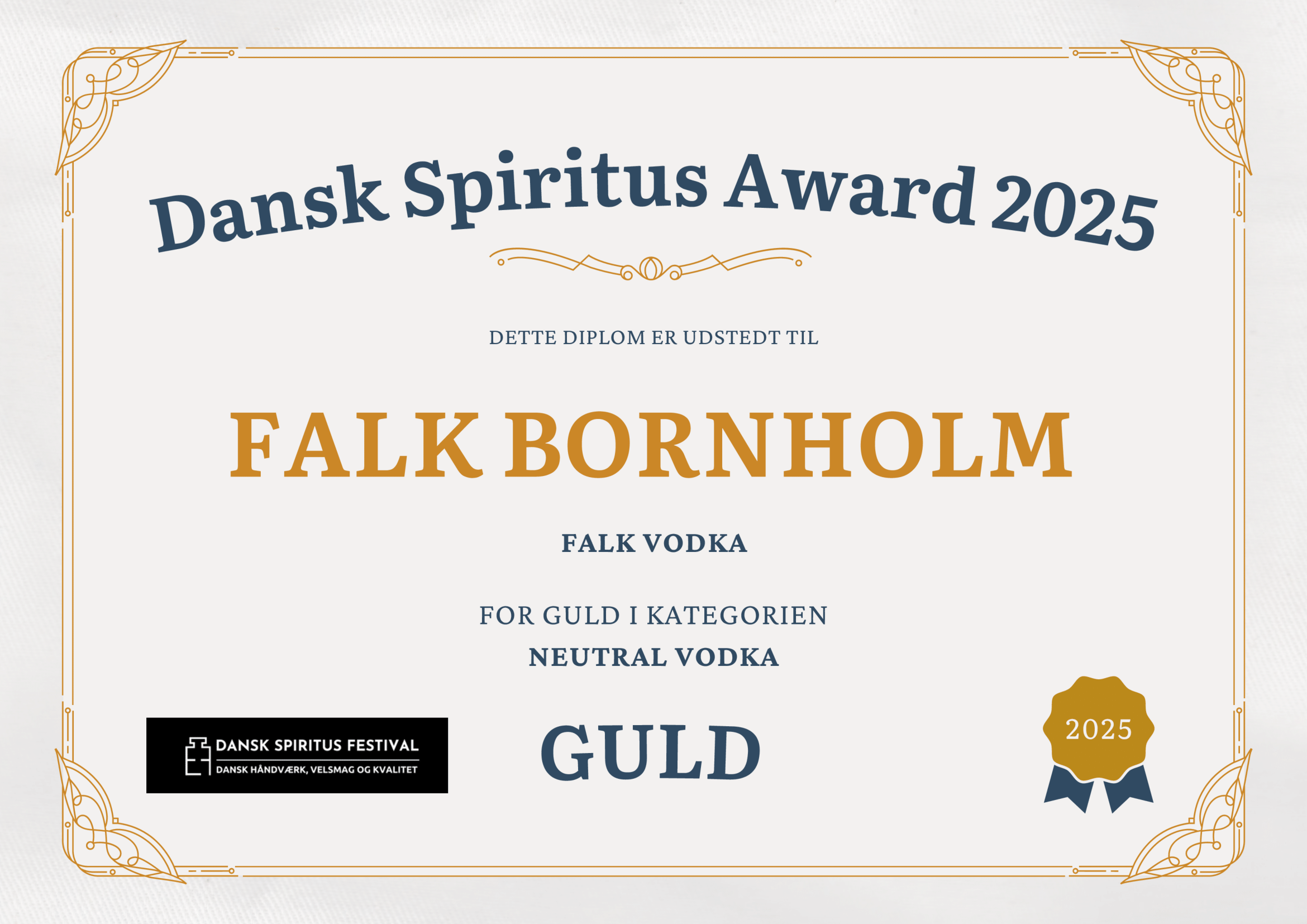 dansk spiritus award 2025 FALK Bornholm GULD vodka